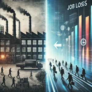 A-visual-representation-showing-a-factory-shutting-down-on-one-side-with-workers-walking-away-transitioning-into-a-modern-digital-office-on-the-other.