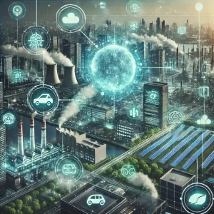 A-futuristic-cityscape-with-holographic-overlays-showing-traditional-industries-such-as-factories-and-power-plants-fading-away-while-new-digital-symbols-replace-them.