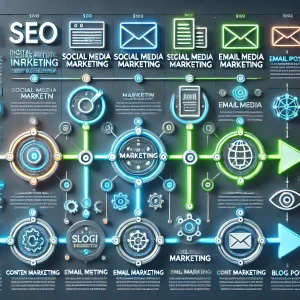 A-timeline-style-infographic-displaying-key-digital-marketing-tools-and-techniques-such-as-SEO-social-media-marketing-email-marketing-and-content.