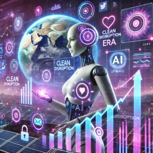 A-futuristic-female-digital-marketer-part-AI-working-on-multiple-holographic-screens-that-display-digital-marketing-campaigns.