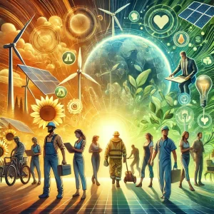 A-vibrant-and-hopeful-image-showing-diverse-workers-in-emerging-fields-such-as-AI-development-green-energy-and-healthcare.