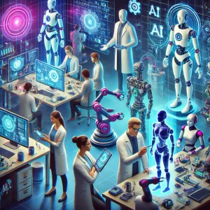 A-futuristic-lab-scene-with-AI-specialists-and-robotics-engineers-working-together-to-build-and-program-advanced-robots.