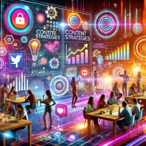 A-vibrant-image-depicting-a-futuristic-creative-workspace-with-marketers-designers-and-entrepreneurs-collaborating-on-digital-projects.