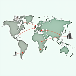 a digital map with animated arrows showing workers moving from traditional industries (e.g., manufacturing, construction) to emerging fields (e.g., AI development, green energy). 