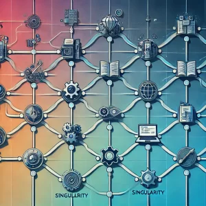 An illustrated roadmap or timeline showing the previous blog topics, each connected and leading toward the current topic on Singularity.