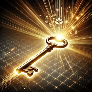 A glowing key unlocking a digital "growth engine," with streams of light bursting out to represent opportunity and transformation. 