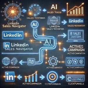 
Content Suggestion: A step-by-step blueprint-style visual with labeled components like AI tools, automation systems, and analytics platforms, connected by arrows showing a flow of leads. 