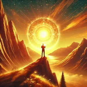 An-inspiring-and-vivid-illustration-of-a-person-standing-on-a-mountain-peak-at-sunrise-holding-a-glowing-orb-in-their-hands-that-symbolizes-their-vision.