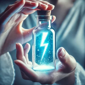 A-close-up-of-a-hand-holding-a-glass-bottle-with-a-miniature-lightning-bolt-inside-symbolizing-the-magic-of-capturing-an-irresistible-offer.