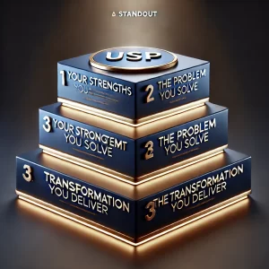 A-visually-striking-three-tiered-podium-representing-the-formula-for-a-standout-Unique-Selling-Proposition-USP.