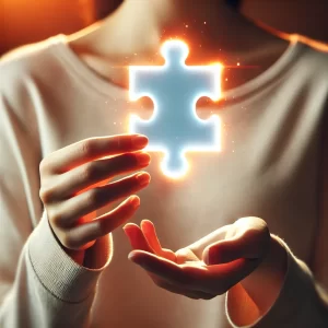 A-person-holding-a-glowing-puzzle-piece-representing-their-unique-skills-and-strengths-that-fit-perfectly-into-their-brand.