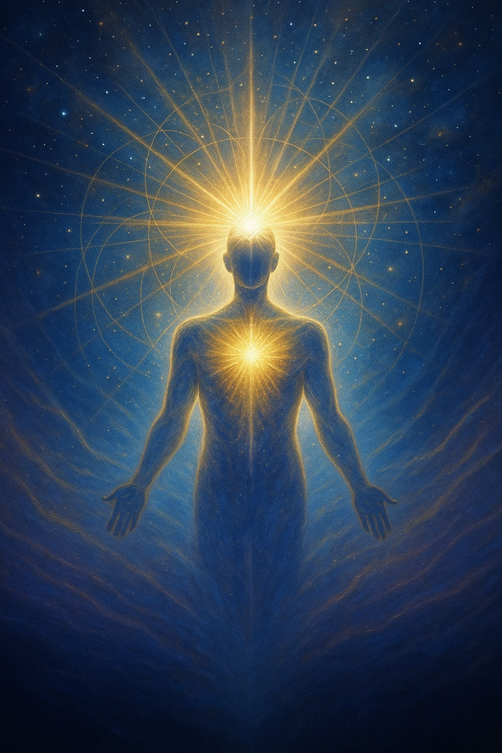 Glowing image of a person demonstrating the principle of Mentalism.