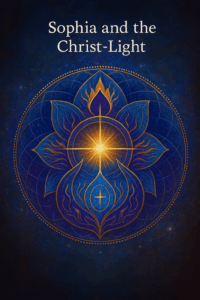 Abstract mandala combining womb and beacon motifs—blues, violets, golds.