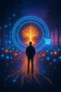 Image of a Smart Shopper standing befor the One Marketplace shopping cart.