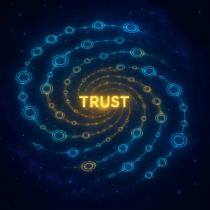 Spiral galaxy of glowing POD rings held together by trust at the center.