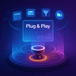 Futuristic digital dashboard showing plug-and-play tools for network marketers in One Marketplace