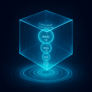 Transparent crystal cube showing timestamp POD system inside, symbolizing fairness and transparency.