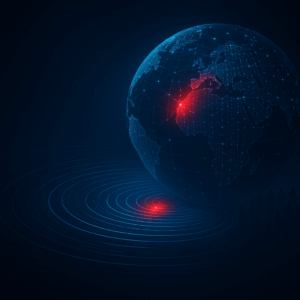 “Digital ripple spreading across a cyber network, showing the far-reaching damage of broken trust.